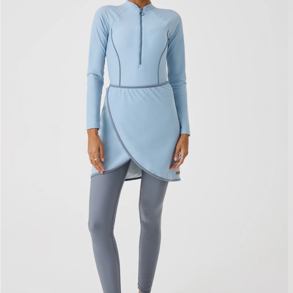 Stylish Light Blue Long Sleeve Swimwear